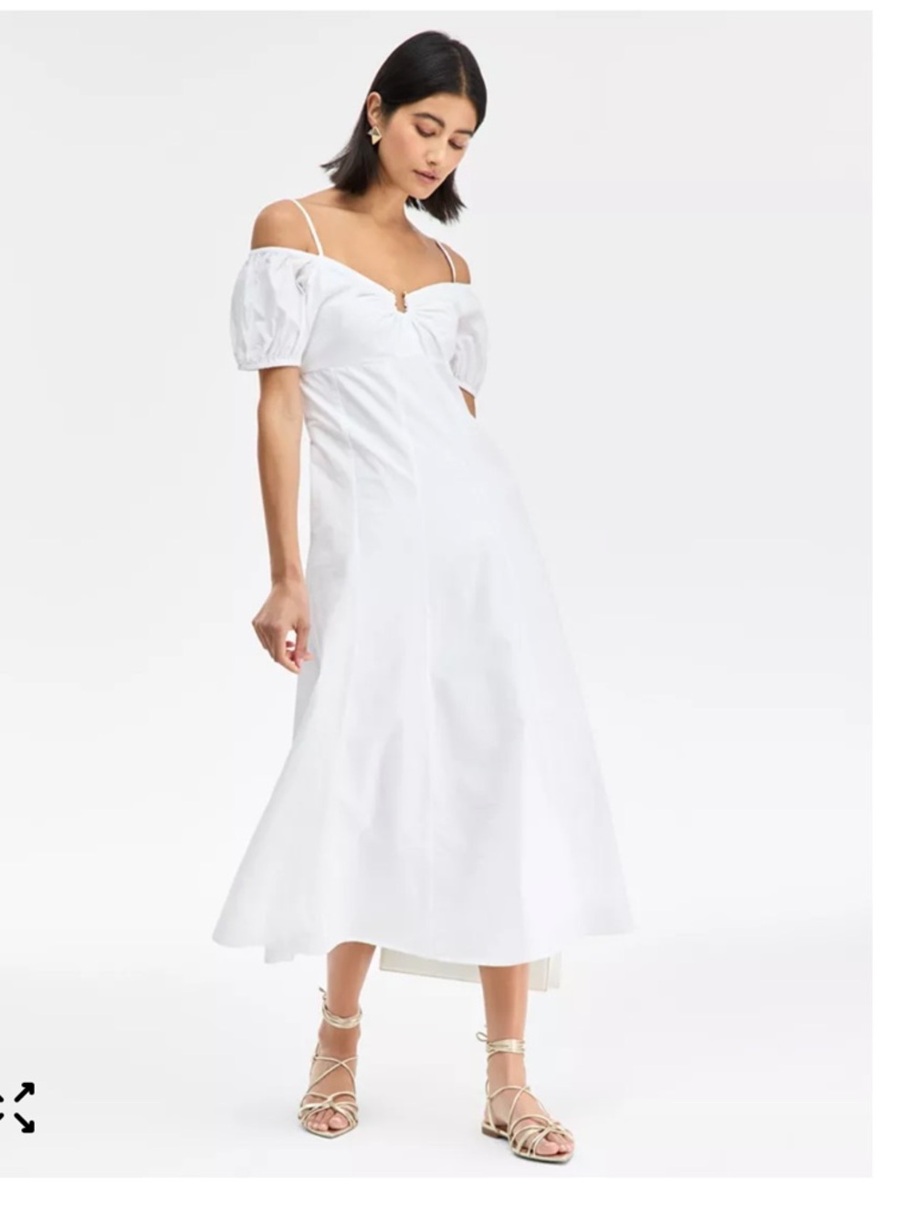 INC International Concepts White Cold-Shoulder Cotton Midi Dress